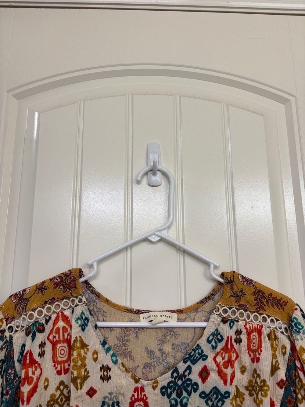 Farmers Market Boho Ikat-Print Top in Cream, Mustard & Teal - Picture 8 of 11